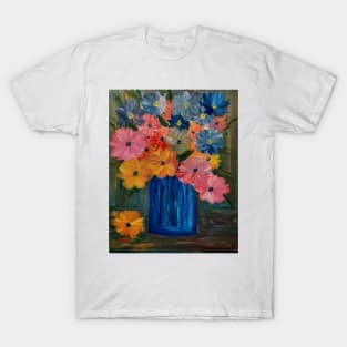 A beautiful bouquet of mixed flowers in a glass and gold vase T-Shirt